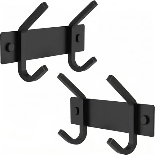Coat Rack Wall Mount – 6 Inch Stainless Steel Hook Rail with 2 Double Coat Hooks for Hanging – Wall Mounted Entryway Organizer for Coats, Hats, Bags, Towels, Robes, Closet or Bathroom - Black 2 Pack by SAYONEYES
