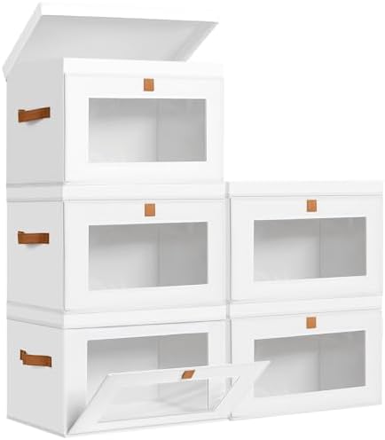 DIMJ Storage Bins with Lids - 5 Pack Large Fabric Closet Organizer with Window & Handles, Collapsible Decorative Storage Boxes for Shelves Under Bed, Books Clothes Blankets Sweaters Organization by DiMJ