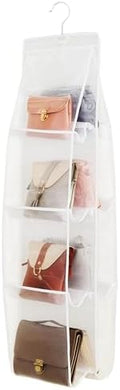 AARAINBOW Hanging Handbag Organizer for Closet, 8-Pocket Purse Storage Holder, Space-Saving Wardrobe Organizer for Women, 44.5"L x 13.5"W (A-White) by AARAINBOW