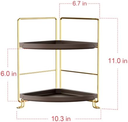 FSyueyun 2-Tier Corner Bathroom Counter Organizer, Gold & Brown - Image 2