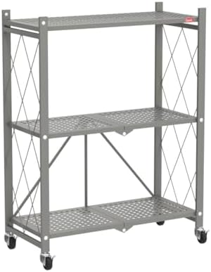 DEANIC 3 Tier Foldable Storage Shelves with Wheels, Kitchen Appliance Stand, Freestanding Metal Wire Shelf Rack, No Assembly Organizer Rolling Cart for Garage, Basement, Pantry(Grey) - Image 6
