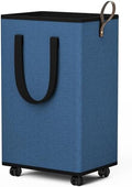 SpaceTrove Rolling Laundry Basket with Wheels, Laundry Hamper, 80L, Navy by Unknown