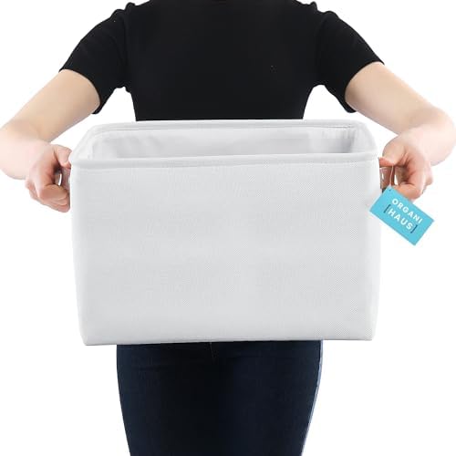 OrganiHaus 15x11in Canvas Storage Baskets 3 Pack - Fabric Bins for Shelves - Image 3