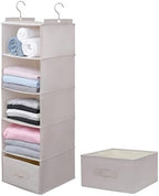 Large Hanging Sweater Organizer for Closet,Collapsible 6-Shelf Hanging Closet Shelves with Drawers, Washable (Beige -5 Shelf-1 d) by Unknown