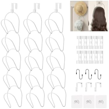LINFIDITE 15 Pack Baseball Hat Rack Hanger Holder Organizer Multi Hook Wall Mounted Over Door Cap Display Storage Rack Cap Holder, Closet HangingStorage Rack w Hanging Hook White by LINFIDITE