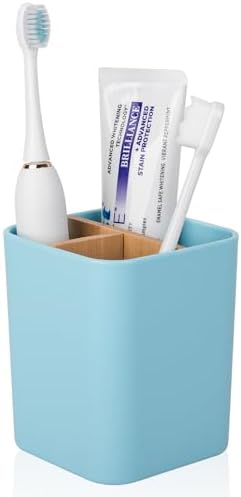 Bamboo Toothbrush Holder for Bathrooms Toothpaste Organizer - Blue by Heagoale