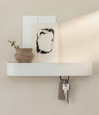 Kazai. Key Holder 'Toke' | Minimalist Key Hook Design from Berlin | Modern Key Holder Wall Mount with Wooden Shelf | Key Rack for Wall as Entryway Organizer | White by KAZAI