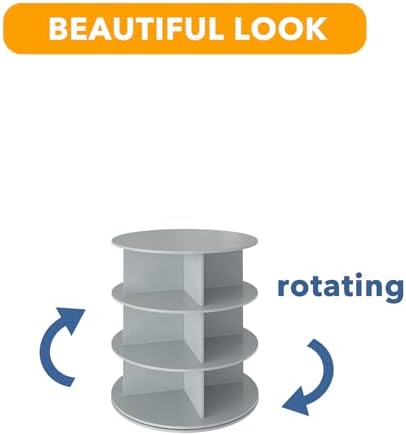 SpaceAid 3 Tier Rotating Shoe Rack Tower, Spinning Shoe Display Lazy Susan, Revolving 360 Shoe Rack Storage Round Carousel, Vertical Handbag Rotate Shoes Closet Organization (3-Tier Gray) - Image 7