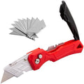 Box Cutter with Blade Storage Design, Heavy Duty Folding Utility Knife with 10 Extra Blades for Cardboard, Carton, Carpet Cutting, Anti-slip Handle, Quick Replace Blade by Besosay