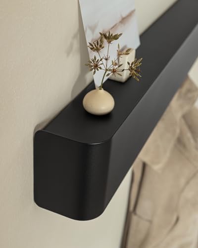 Kazai. Coat Rack Wall Mount with Shelf 'Tone' | Modern Design Coat Hanger with Hidden Hooks and Storage | Hat Rack with Shelf in Metal | Wall-Mounted Purse Organizer | Black - Image 2
