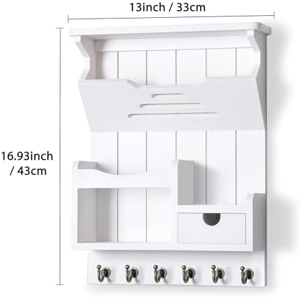 DOPACE Handcrafted Pine Wood Mail Organizer & Key Holder, White - Image 3
