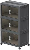 Collapsible Storage Bins with Lids and Front Doors, Heavy-Duty Stackable Plastic Organizers, Folding Utility Storage Boxes for Garage, Office, Pantry and Home (3, Dark Grey, 30 Gal/Rack) by Unknown