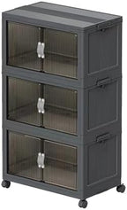 Collapsible Storage Bins with Lids and Front Doors, Heavy-Duty Stackable Plastic Organizers, Folding Utility Storage Boxes for Garage, Office, Pantry and Home (3, Dark Grey, 30 Gal/Rack) by Unknown