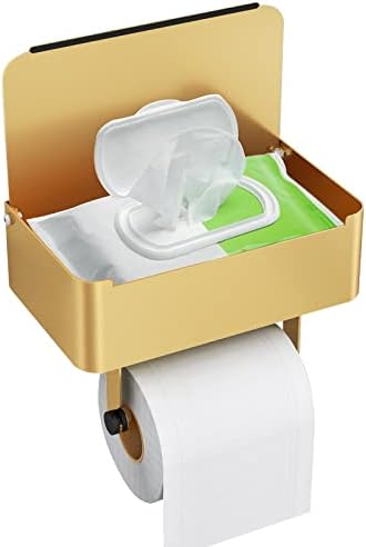 JUYSON Toilet Paper Holder, Toilet Paper Holder with Shelf, Color Gold by JUYSONHOUSEWARE