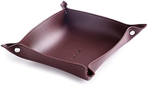 Leather Jewelry Valet Tray for Women and Man, Portable Entryway Table Tray Bedside Nightstand Desk Tray Small Catchall Travel Dish Plate for Key,Wallet,Watch,Coin(8x8, Deep Brown-B) by SANQIANWAN