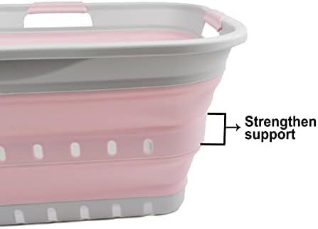 SAMMART 42L (11 gallon) Collapsible Plastic Laundry Basket - Foldable Pop Up Storage Container/Organizer - Portable Washing Tub - Space Saving Hamper/Basket (Grey/Pale Pink) - Image 5