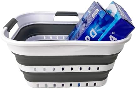 SAMMART Collapsible Plastic Rectangular Laundry Basket - Foldable Pop Up Storage Container/Organizer - Portable Laundry Hamper - Space Saving (White/Steel Grey, 19L) - Image 2