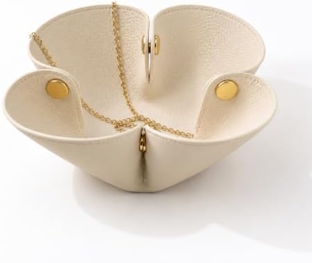 Grained Faux Leather Flower Shaped Valet Tray Large, Beige by Unknown
