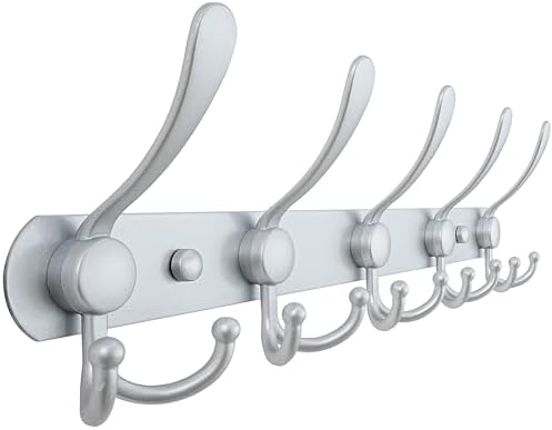 Dseap Coat Rack Wall Mounted - 5 Tri Hooks, Heavy Duty, Stainless Steel, Metal Coat Hook Rail for Coat Hat Towel Purse Robes Mudroom Bathroom Entryway, Silver by Dseap