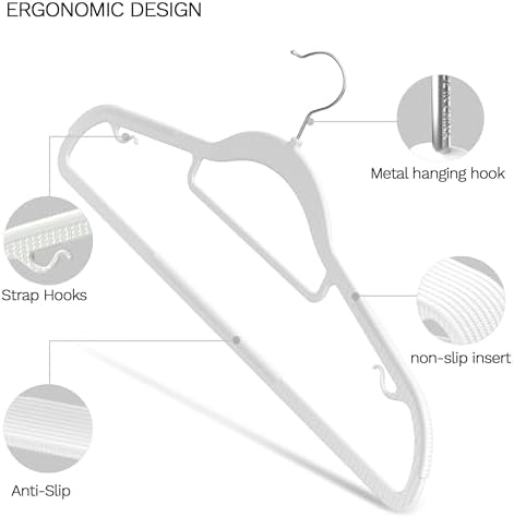60 Pack Thin Space Saving Hangers, Slim Clothes Hangers with Raised Textured and 360° Hook - Plastic Hanger, Closet Organizer for Lightweight Clothing, Shirts, Pants, Skirts - Ivory White - Image 4
