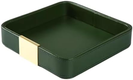 Luxury Leather Desktop Storage Tray | Decorative Catchall Organizer for Entryway Table | Holds Jewelry, Watches, Keys, Phone, Wallet | Available in Metal Black, Gray, Green (Green) by Unknown
