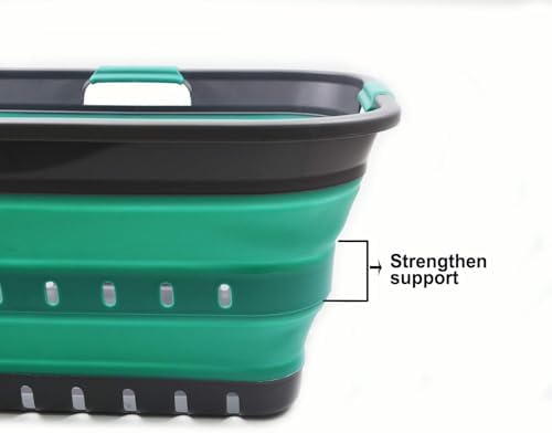 SAMMART 42L (11 gallon) Collapsible Plastic Laundry Basket - Foldable Pop Up Storage Container/Organizer - Space Saving Hamper/Basket (1, Grey/Turquoise Blue) - Image 5