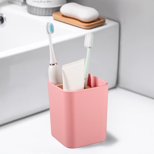 Bamboo Toothbrush Holder for Bathrooms Toothpaste Organizer - Pink - Image 2