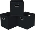 Black Foldable Storage Cubes Bins, Fabric Storage Box Cubes Organizer Baskets with Dual Handles for Home Organizer,Set of 3,(Black) by HEAYEEG