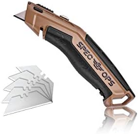 Spec Ops Tools Utility Knife for Cutting Drywall, Roofing & Jobsite Materials, Includes 5 Blades in Handle Storage, Retractable Blade by SpecOps