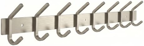 Coat Rack Wall Mount – Brushed Nickel 24 Inch Stainless Steel Hook Rail with 8 Heavy Duty Double Coat Hooks – Wall Mounted Coat Hanger for Entryway, Bathroom, Bedroom, Towel, Hat Organizer by SAYONEYES