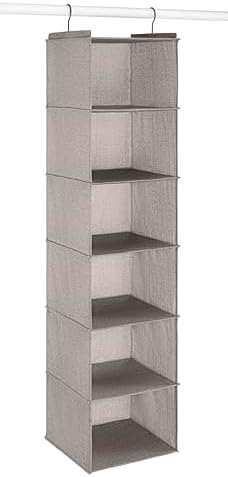 Whitmor Hanging Accessory Shelves - 6 Section Closet Organizer - Light Grey - Image 3