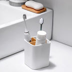 Bamboo Toothbrush Holder for Bathrooms Toothpaste Organizer - White - Image 3
