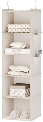 YOUDENOVA Hanging Closet Organizer and Storage for Clothes, 5-Shelf, Beige | Locker/RV/Camper Organizer, 2 Side Pockets, Hanging Shelves for Small Closet, Dorm Room Essentials for Guys, Non-woven Fabric by YOUDENOVA