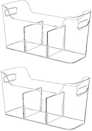 Tall Narrow Clear Bins with Dividers, Plastic Containers for Organizing Kitchens and Bathrooms - 14" L, 2 Pack by SCPBHome