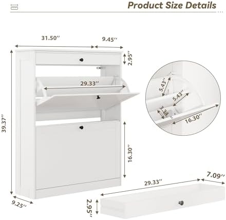 FTZxHKLX Shoe Cabinet, Hidden Shoe Storage Cabinet with 2 Flip Drawers - Image 2