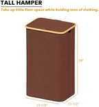 SpaceAid Laundry Hamper with Lid, 110L Large Tall Clothes Basket Bin with Bamboo Handles, Collapsible Laundry Hamper for Bedroom, Bathroom, Dorm, Laundry Room - Brown - Image 4