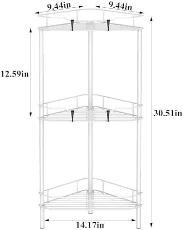 HuggieGems Metal Floor Standing Corner Shower Caddy, White, 3 Tier - Image 7