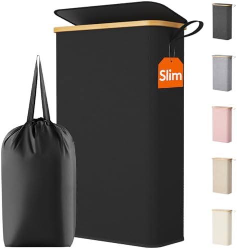 Lifewit 65L Slim Laundry Hamper with Lid and Removable Bag, Black by Lifewit