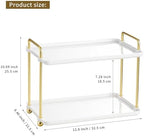 2-Tier Vanity Organizer Trays with Handles and Wheels, Cosmetic Storage Display (Ceramic White) - Image 2