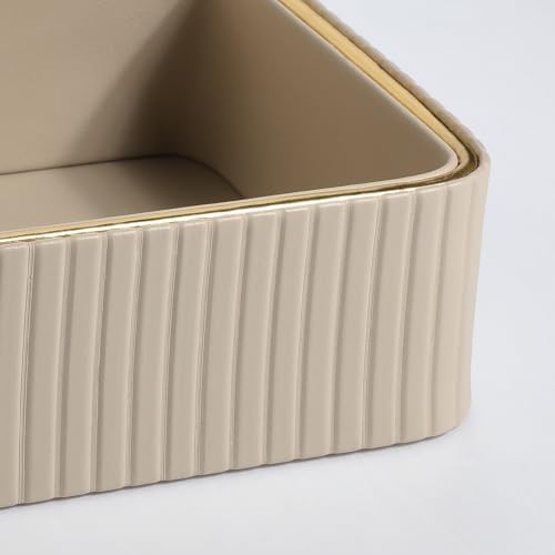 Desk Organizer Tray, PU Leather Nightstand Organizer, Beige, Small - Image 6