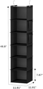 YOUDENOVA Hanging Closet Organizer and Storage, 6-Shelf, 2 Packs, Black | Breathable Fabric, 2 Side Pockets, Clothes Organizer, Hanging Shelves, Closet Storage, College Dorm Room Essentials for Guys - Image 3