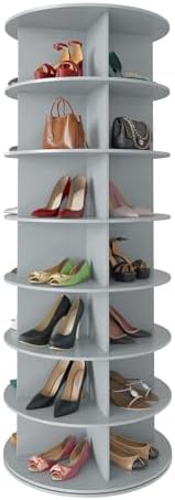 SpaceAid 7 Tier Rotating Shoe Rack Tower, Spinning Shoe Display Lazy Susan, Revolving 360 Shoe Rack Storage Round Carousel, Vertical Handbag Rotate Shoes Closet Organization (7-Tier Gray) by SpaceAid