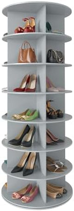 SpaceAid 7 Tier Rotating Shoe Rack Tower, Spinning Shoe Display Lazy Susan, Revolving 360 Shoe Rack Storage Round Carousel, Vertical Handbag Rotate Shoes Closet Organization (7-Tier Gray) by SpaceAid