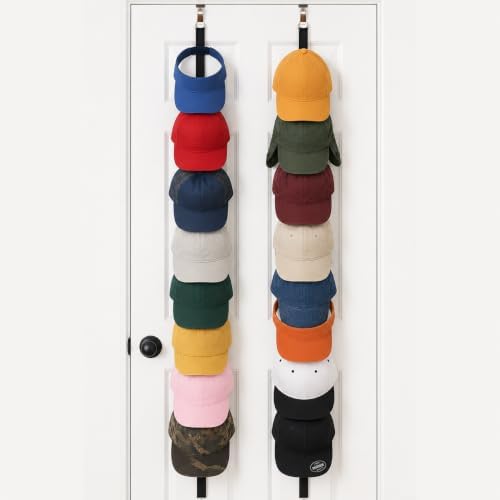 Jokari Over the Door Cap Rack Organizer 2 Pack Holds Up to 16 Baseball Hats by Jokari