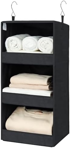GRANNY SAYS 3-Shelf Hanging Closet Organizer, Collapsible Closet Hanging Shelves, Nursery Hanging Organizer, Black, 29 ½" H X 12" W X 12" D, 1-Pack | 33 lb Capacity, No-Sag Support, Keeps Clothes Neat, Folds Flat, Fits RV, Dorm & Small Closets by GRANNYSAYS