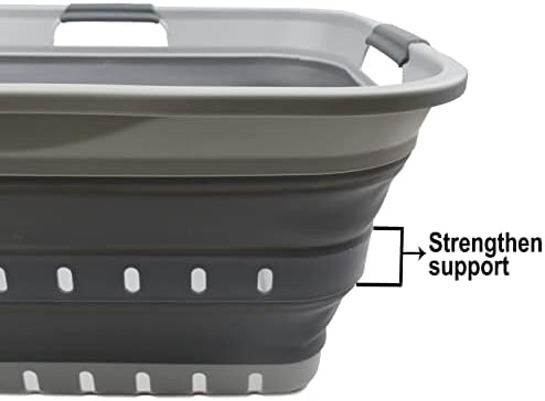 SAMMART 42L (11 gallon) Collapsible Plastic Laundry Basket - Foldable Pop Up Storage Container/Organizer - Portable Washing Tub - Space Saving Hamper/Basket (Grey/Dark Grey) - Image 5