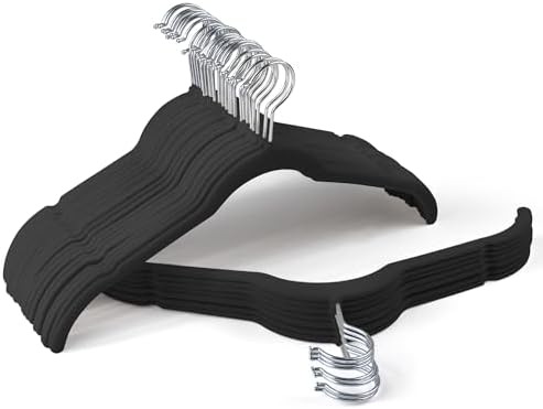 Sishynio Velvet Hangers 30 Pack, Non-Slip Slim Felt Clothes Hangers Black | Space-Saving Closet Organization; Flocked Surface; 360° Swivel Hooks; For Shirts, Coats, Dresses, Blouses by Sishynio