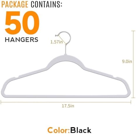 TIMMY 50 Pack Plastic Clothes Hangers, 17.7 in, Gray, Non-Slip, Heavy Duty | ABS plastic construction, Non-slip grip, 360° swivel hooks, 0.2 in slim profile, 10 lb capacity Grey Coat hangers - Image 3