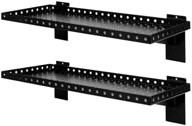 Slatwall Shelves 24 Inch, Slatwall Accessories for Retail, Garage, Home Storage, Heavy Duty Slat Wall Hanging Shelf (2, Black) by Unknown
