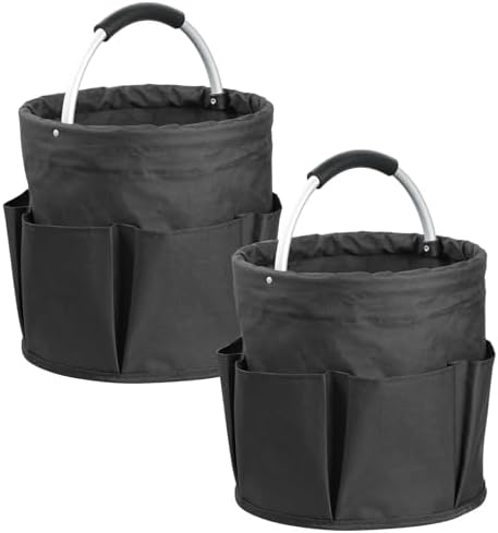 2Pcs Collapsible Cleaning Caddy with Handle, 17L Foldable Cleaning Supply Caddy, Bucket Tool Organizer in 600D Oxford Fabric, Multifunctional Storage Basket for Cleaning, Traveling, Black by IHOMAGIC